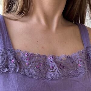 Vintage Unbranded Purple Y2K Tank Top Lace Sequin Spring Summer Girly Femme Fun